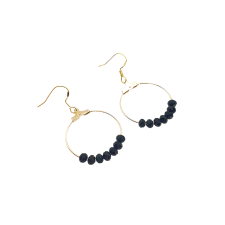 earrings hoops steel gold with black beads